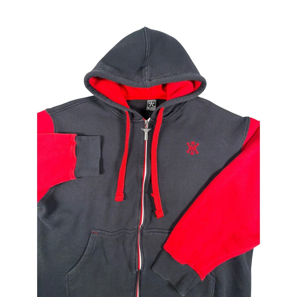 Avirex Mens Full Zip Hoodie XL Black Red Colorblock Embroidered Y2K Sweatshirt